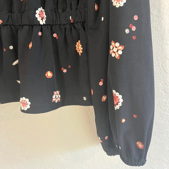 SOLD. Ann Taylor Black Jewel Celestial Moon Long Sleeve Blouse, Elastic Waist - Picture 7 of 10